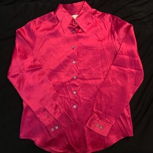 magenta satin women’s button-up blouse